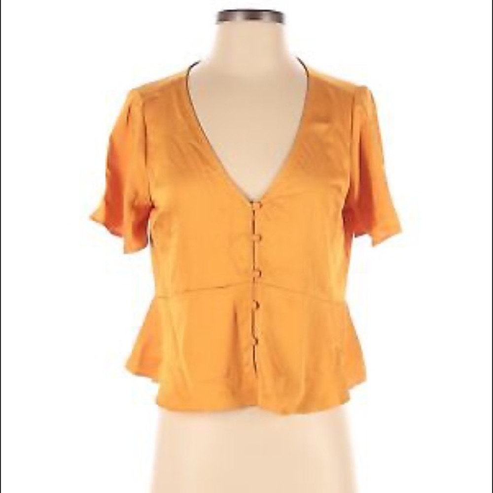 Express Mustard Yellow Short Sleeve Peplum Top